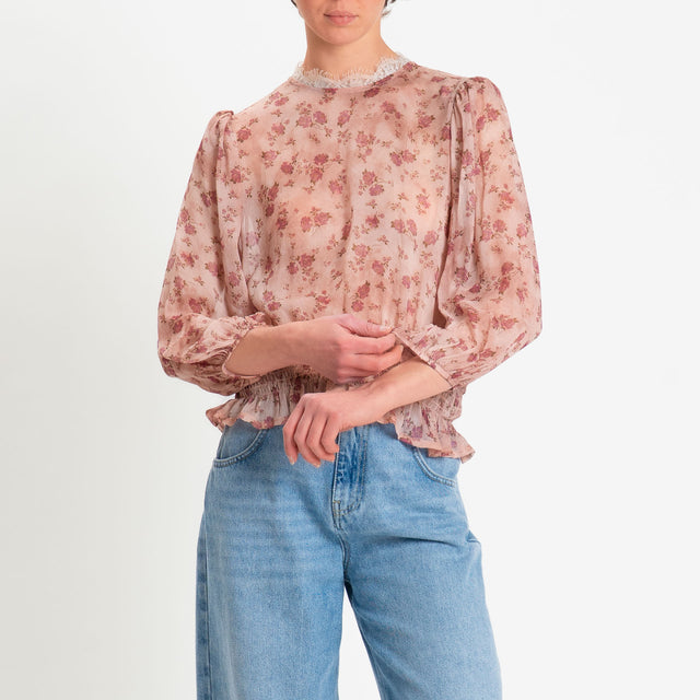 Tensione in-Blusa georgette fantasia fiori - rosa