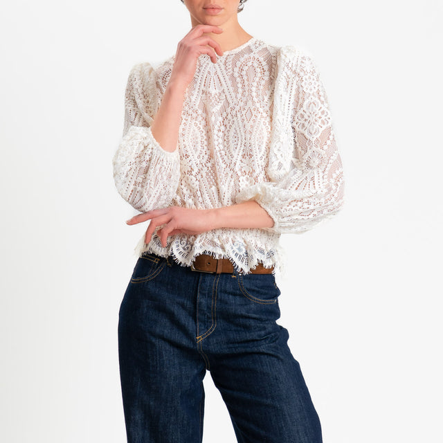 Tensione in-Blusa in pizzo elastico in vita - burro