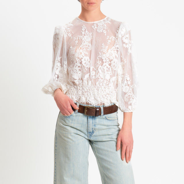 Tensione-Blusa pizzo elasticizzato elastico in vita - burro