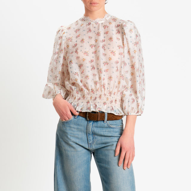 Tensione in-Blusa mussola fantasia fiori - burro/rosa/cielo