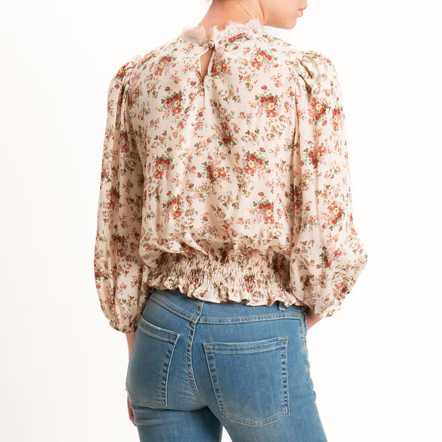 Tensione in-Blusa floreale elastico in vita - cipria/militare/rosso