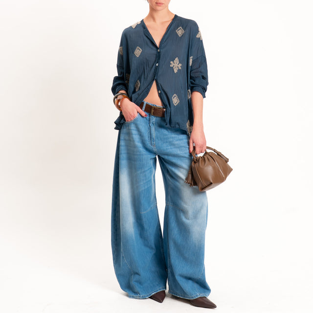 Tensione in-Camicia misto seta con ricami - blu