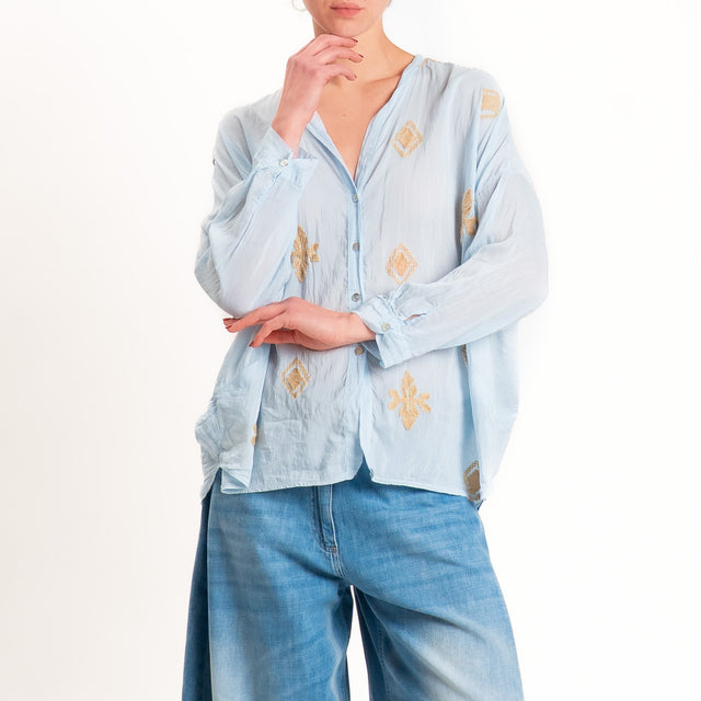 Tensione in-Camicia misto seta con ricami - sky