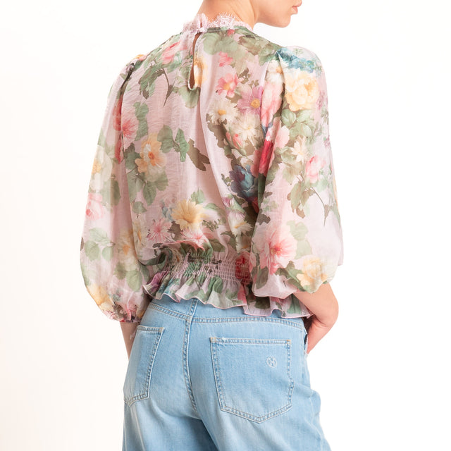Tensione in-Blusa mussola fantasia floreale - rosa/giallo/verde