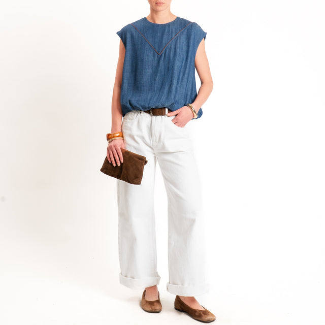 Tensione in-Blusa smanicata chambray tencel/lino - denim
