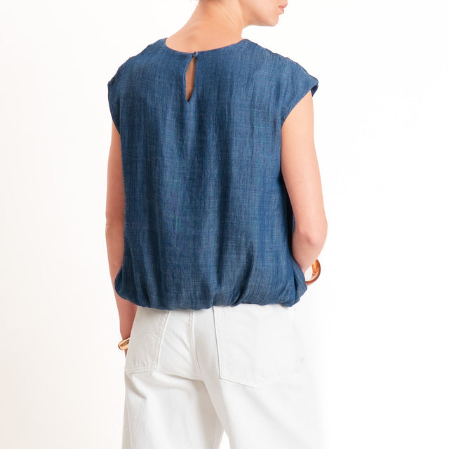 Tensione in-Blusa smanicata chambray tencel/lino - denim