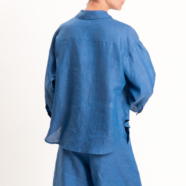 Tensione in-Camicia 100% lino con taschino - indaco
