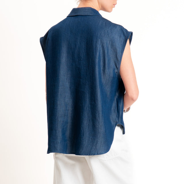 Tensione in-Camicia smanicata chambray tasca paillettes - denim blu