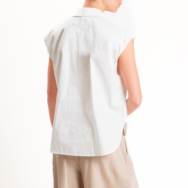Tensione in-Camicia smanicata tasca paillettes - bianco