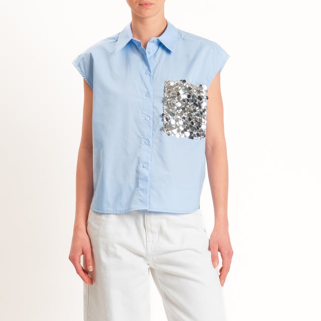 Tensione in-Camicia smanicata tasca paillettes - cielo