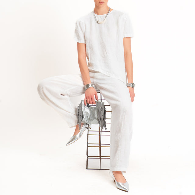 Tensione in-Blusa 100% lino asimmetrica taglio vivo - panna