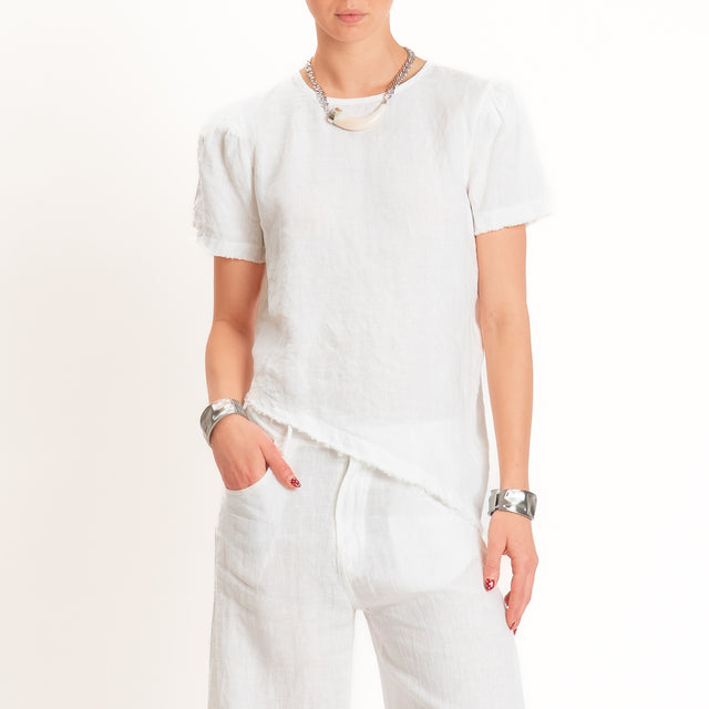 Tensione in-Blusa 100% lino asimmetrica taglio vivo - panna