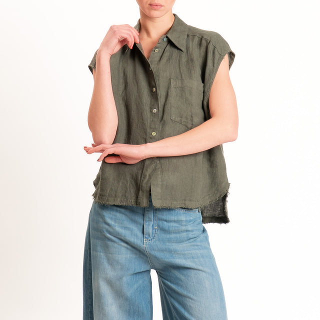 Tensione in-Camicia smanicata 100% lino - militare
