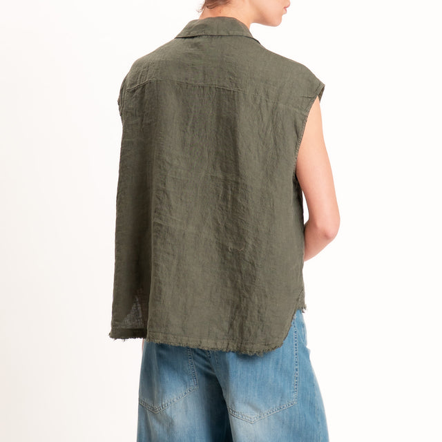 Tensione in-Camicia smanicata 100% lino - militare