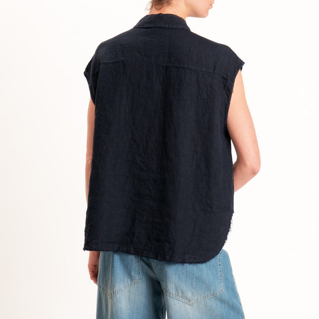 Tensione in-Camicia smanicata 100% lino - blu