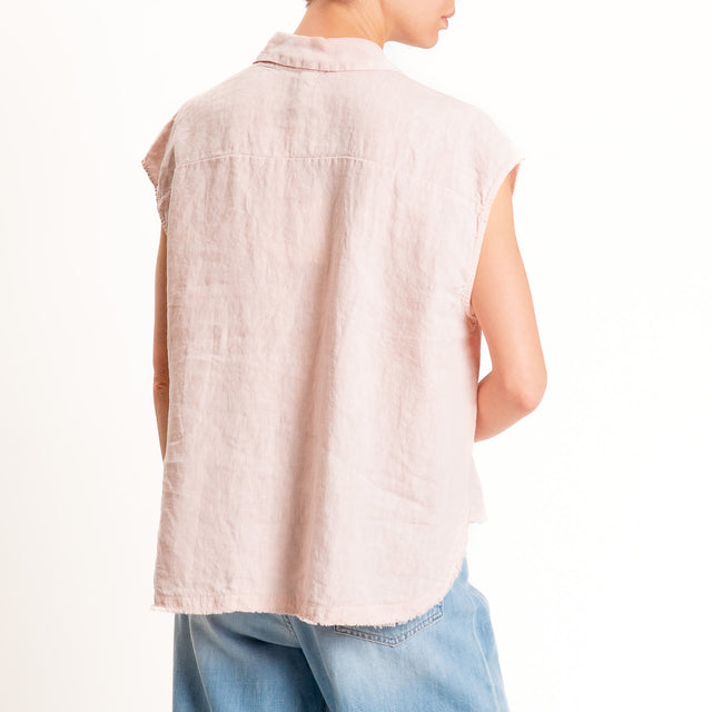 Tensione in-Camicia smanicata 100% lino - cipria