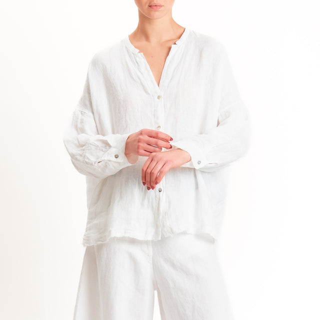 Tensione in-Camicia 100% lino collo coreana - panna