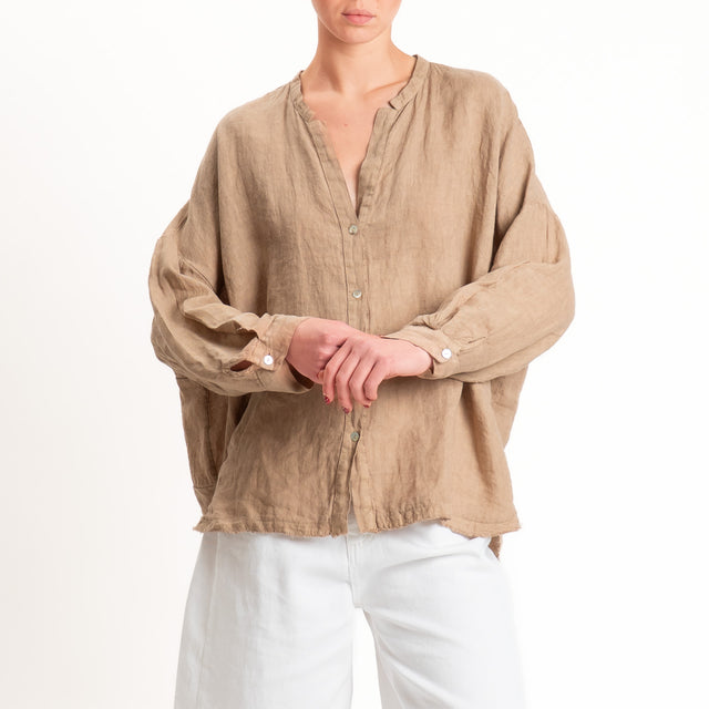 Tensione in-Camicia 100% lino collo coreana - cammello