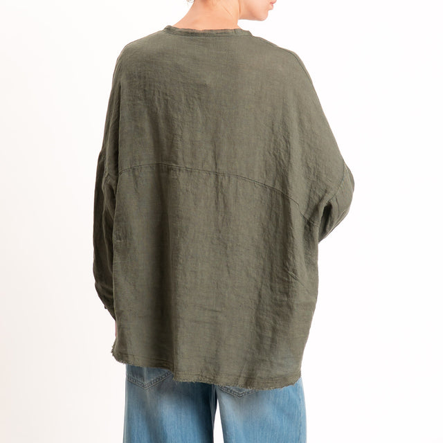 Tensione in-Camicia 100% lino collo coreana - militare