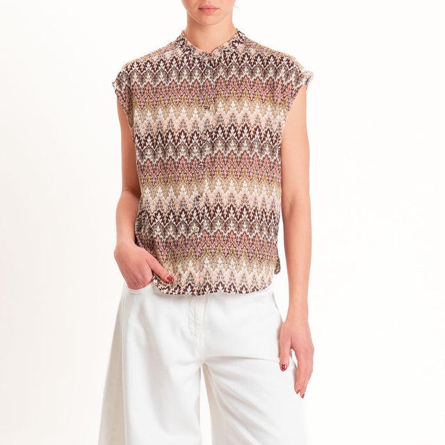 Tensione in-Camicia smanicata jacquard - sand/rosa/vino