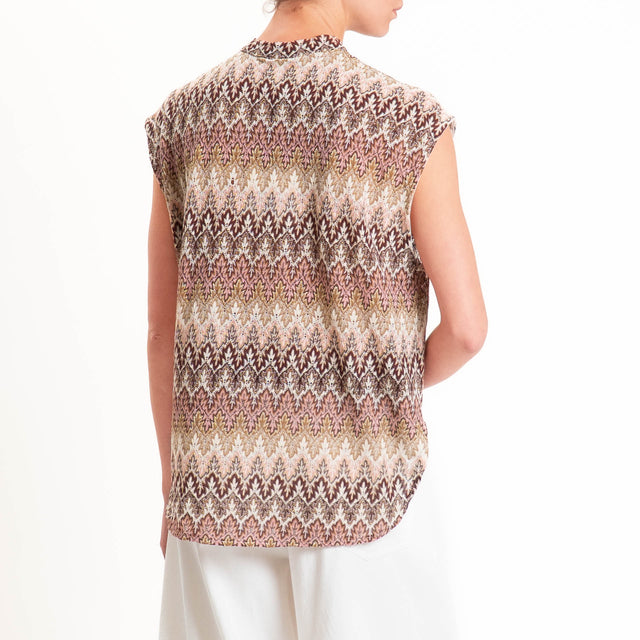 Tensione in-Camicia smanicata jacquard - sand/rosa/vino