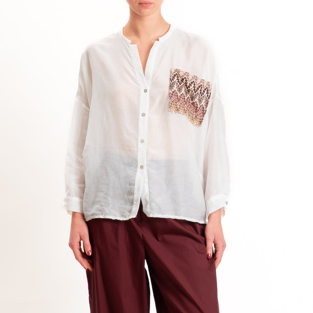Tensione in-Camicia misto seta taschino jacquard - panna/sand/lilla