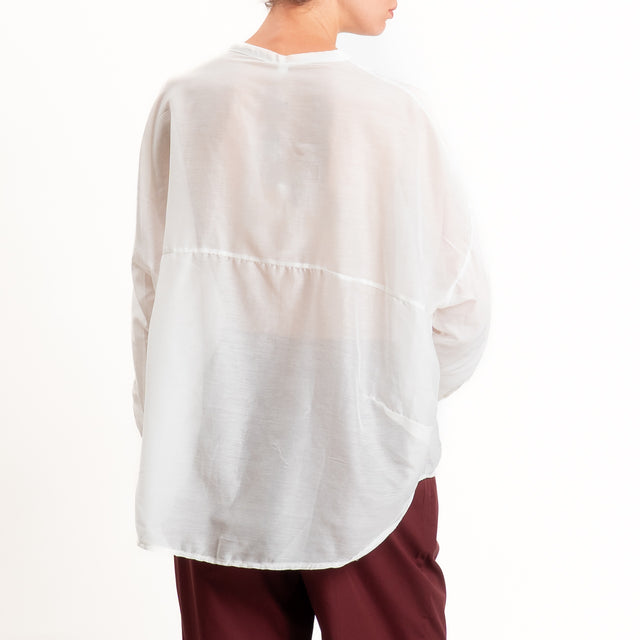 Tensione in-Camicia misto seta taschino jacquard - panna/sand/lilla