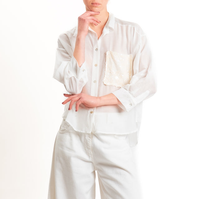 Tensione in-Camicia misto seta taschino paillettes - panna