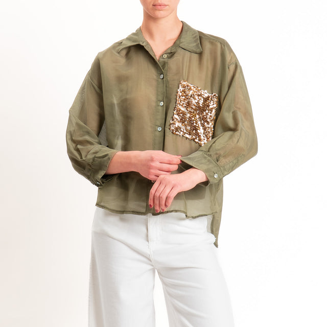 Tensione in-Camicia misto seta taschino paillettes - militare/oro