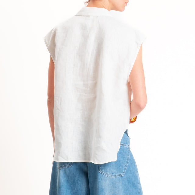 Tensione in-Camicia 100% lino smanicata tasca pailettes - bianco/oro