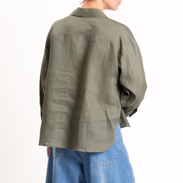 Tensione in-Camicia 100% lino tasca paillettes - militare