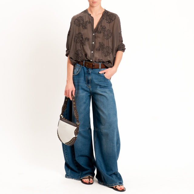 Tensione in-Camicia mussola con ricami - choco