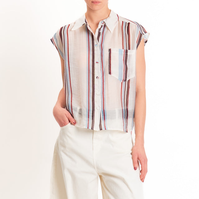 Tensione in-Camicia mussola smanicata a righe - burro/moro/nuvola
