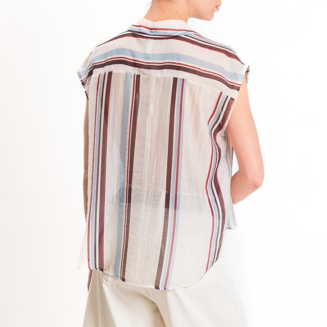 Tensione in-Camicia mussola smanicata a righe - burro/moro/nuvola