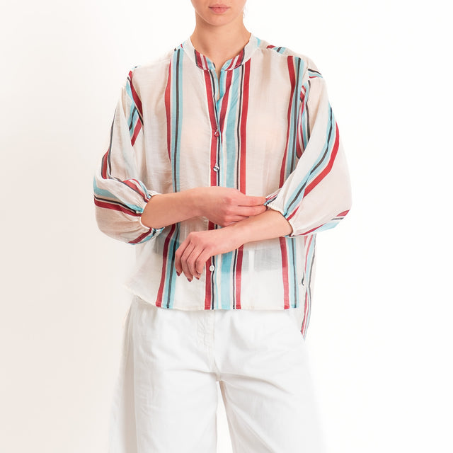 Tensione in-Camicia a righe mussola - burro/nero/rosso