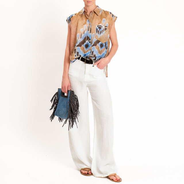 Tensione in-Camicia mussola smanicata fantasia etnica - beige/cielo/moro