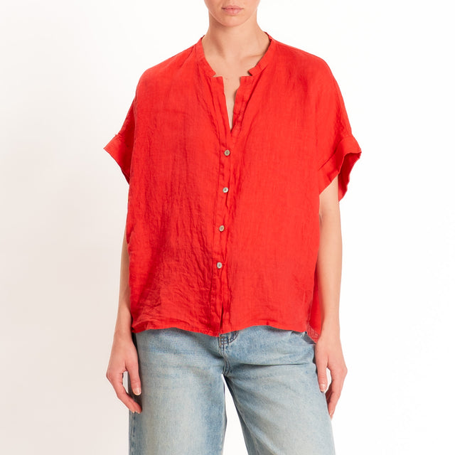 Tensione in-Camicia 100% lino collo coreana - Rosso