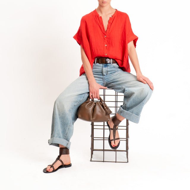 Tensione in-Camicia 100% lino collo coreana - Rosso