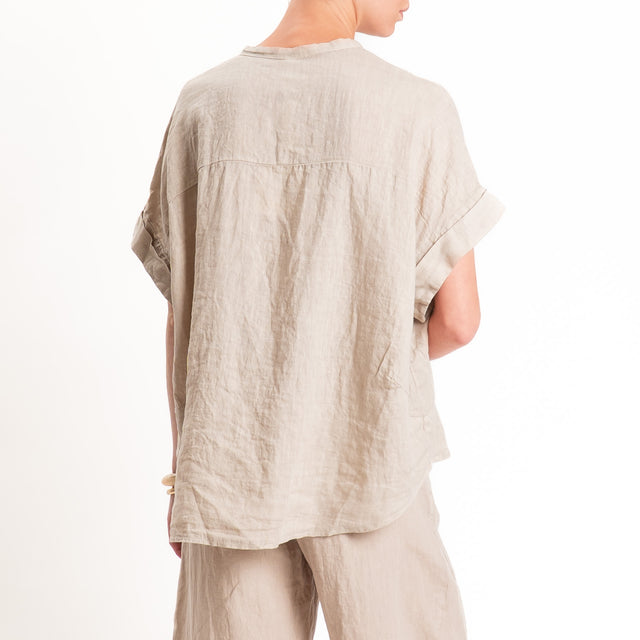 Tensione in-Camicia 100% lino collo coreana - sabbia