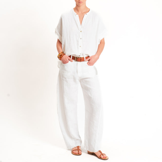 Tensione in-Camicia 100% lino collo coreana - bianco