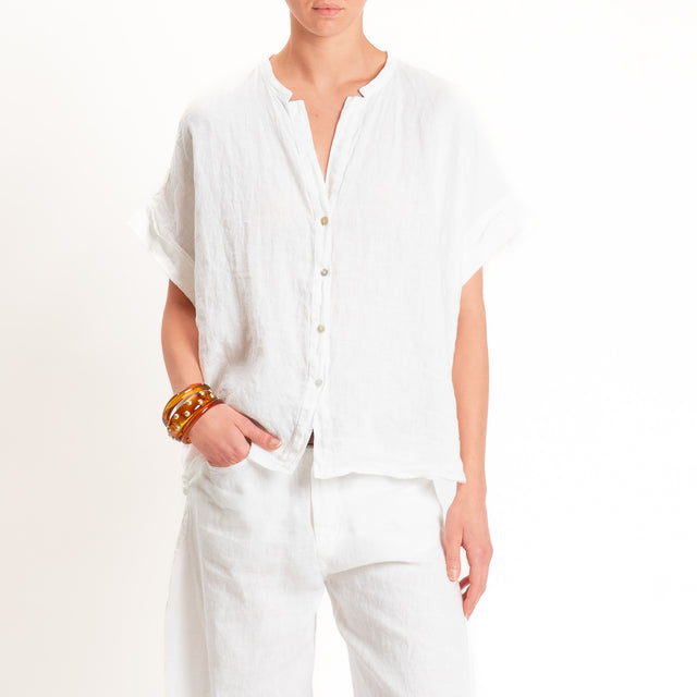 Tensione in-Camicia 100% lino collo coreana - bianco