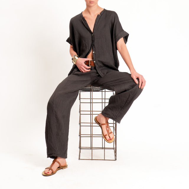 Tensione in-Camicia 100% lino collo coreana - cocco