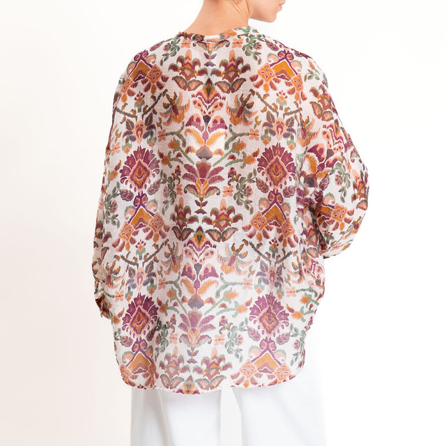 Tensione in-Camicia mussola fantasia con nappine - bouganville/burro/verde