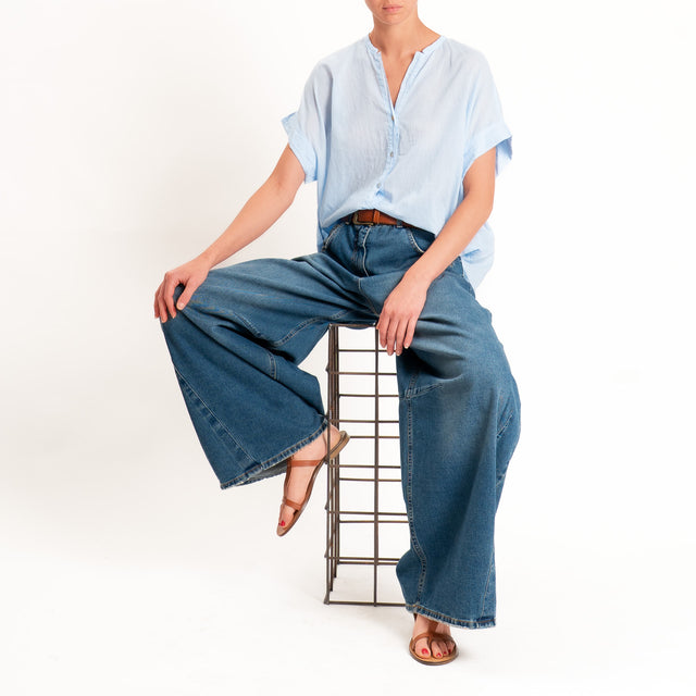 Tensione in-Camicia in mussola manica scesa - sky