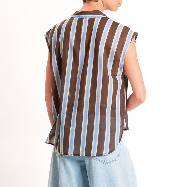 Tensione in-Camicia mussola a righe smanicata - moro/celeste