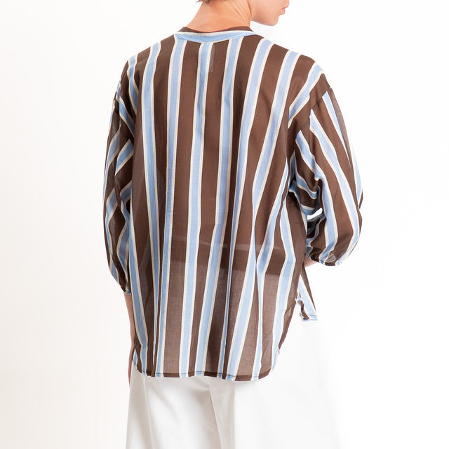 Tensione in-Camicia mussola collo coreana a righe - moro/celeste
