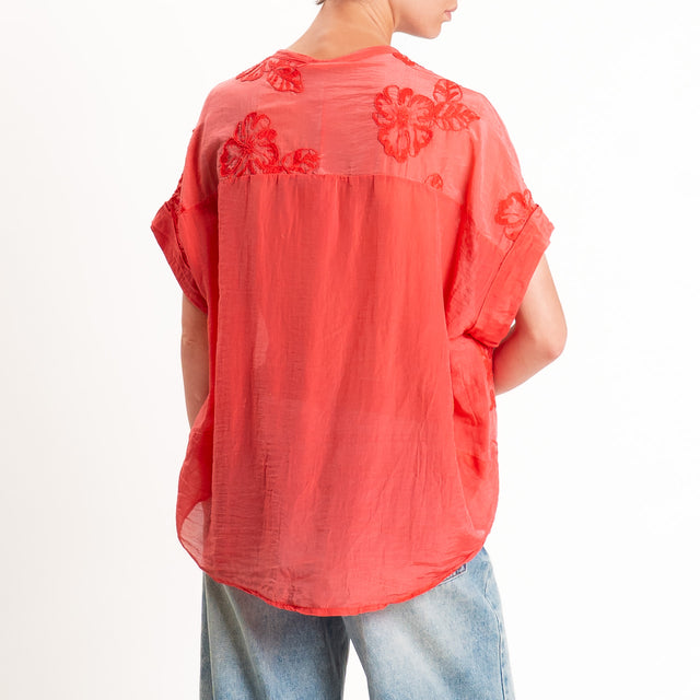 Tensione in-Camicia mussola con ricami - lipstick