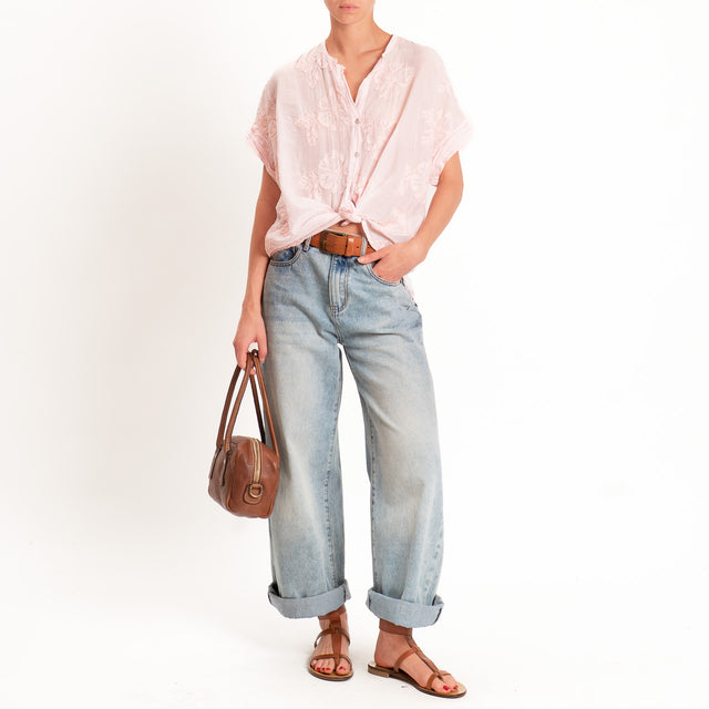Tensione in-Camicia mussola con ricami - rosa
