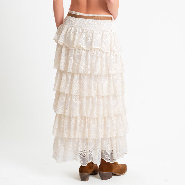 Tensione in-Gonna tulle in pizzo con balze - burro