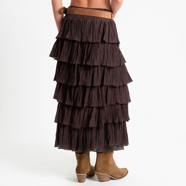 Tensione in-Gonna balze in mussola goffrata - moro